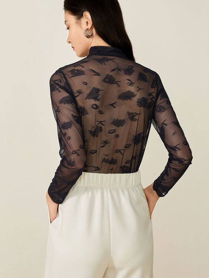 sheer lace top with floral pattern