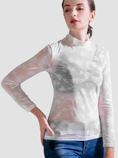 sheer lace top with floral pattern